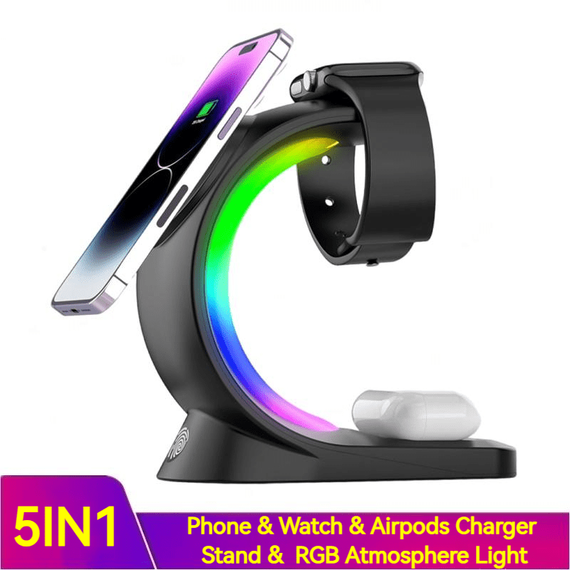 myhomenow.ch Elektronik 4 In 1 Magnetic Wireless Charger Fast Charging For Smart Phone Atmosphere Light Charging Station For Airpods Pro I-phone Watch