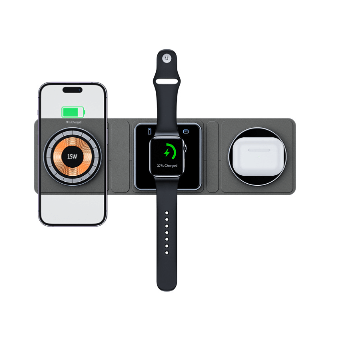 myhomenow.ch Elektronik Black 3 IN 1 Magnetic Folding Wireless Charger Station For IPhone Transparent Fast Charging For IWatch And Airpods