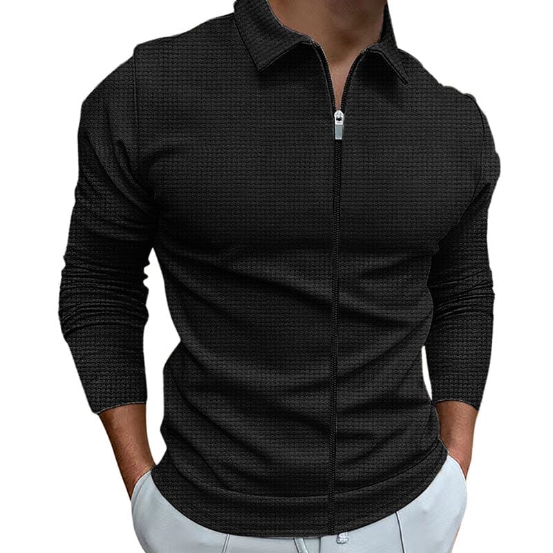 myhomenow.ch Für Ihn Black / L Men's Clothing Waffle Style Zipped Lapel Jacket Outdoor Sports Tops