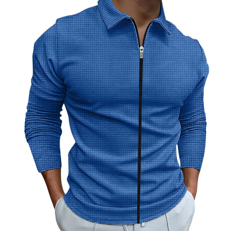 myhomenow.ch Für Ihn Royal Blue / L Men's Clothing Waffle Style Zipped Lapel Jacket Outdoor Sports Tops