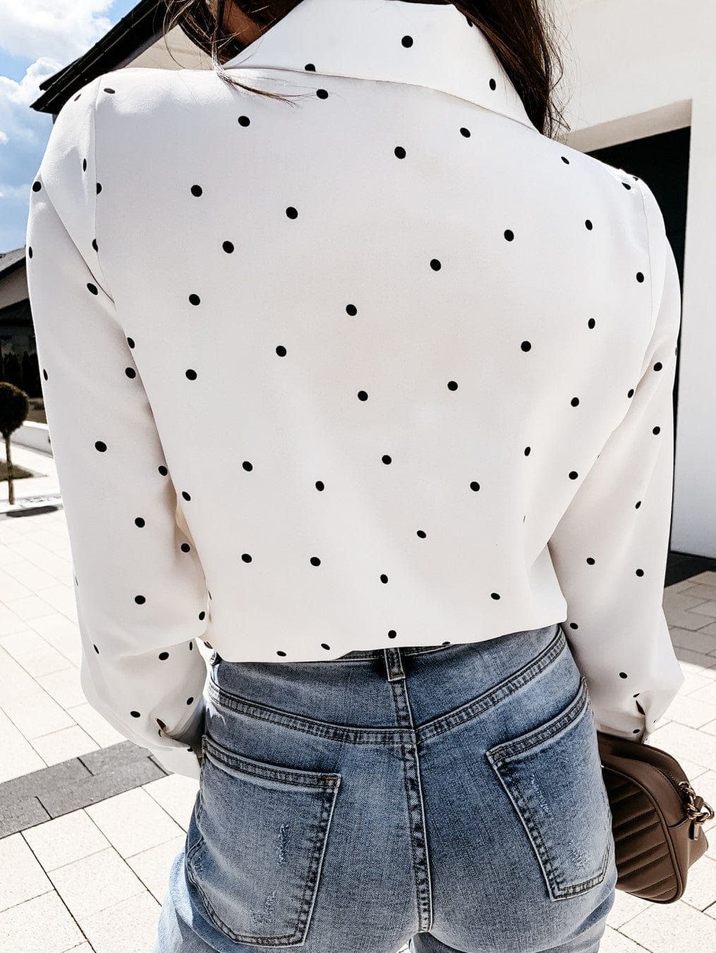 myhomenow.ch Für Sie Slim Button Polka Dot Long Sleeve Pocket Shirt