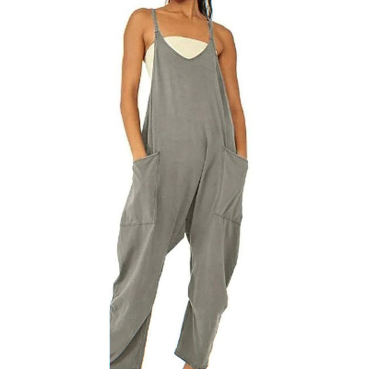 myhomenow.ch Für Sie Dark gray / L Summer Women's Loose Sleeveless Jumpsuits Spaghetti Strap Long Pant Romper Jumpsuit With Pockets Zipper