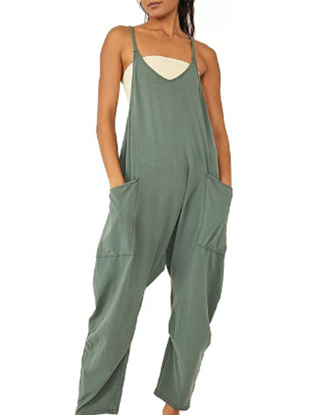 myhomenow.ch Für Sie Green / 4XL Summer Women's Loose Sleeveless Jumpsuits Spaghetti Strap Long Pant Romper Jumpsuit With Pockets Zipper