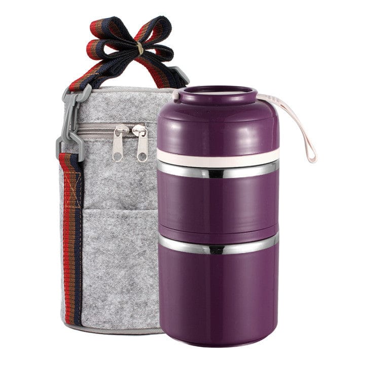 myhomenow.ch Haushalt 2 layers of purple Portable  Stainless Steel Lunch Box Polka Dot Grid Lunch