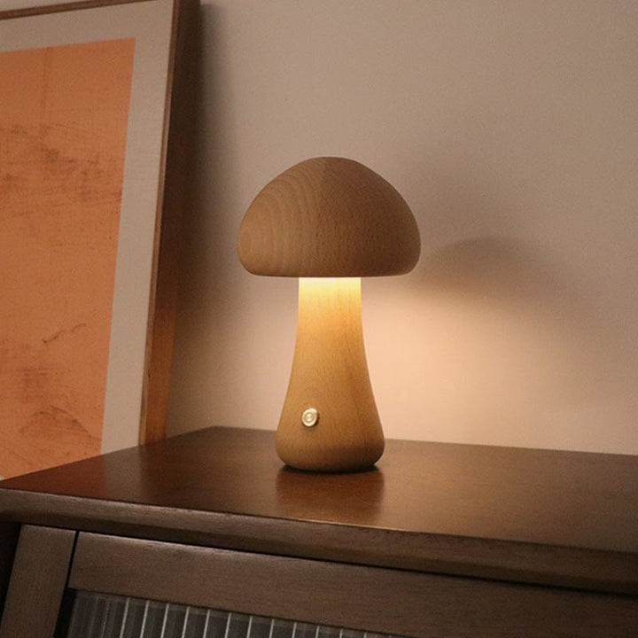 myhomenow.ch Haushalt A / Beech / 2.4W INS Hölzerner niedlicher Pilz LED-Nachtlicht mit Touch-Schalter Nachttisch lampe für Schlafzimmer Kinder zimmer Schlaf nacht lampen Heim dekor