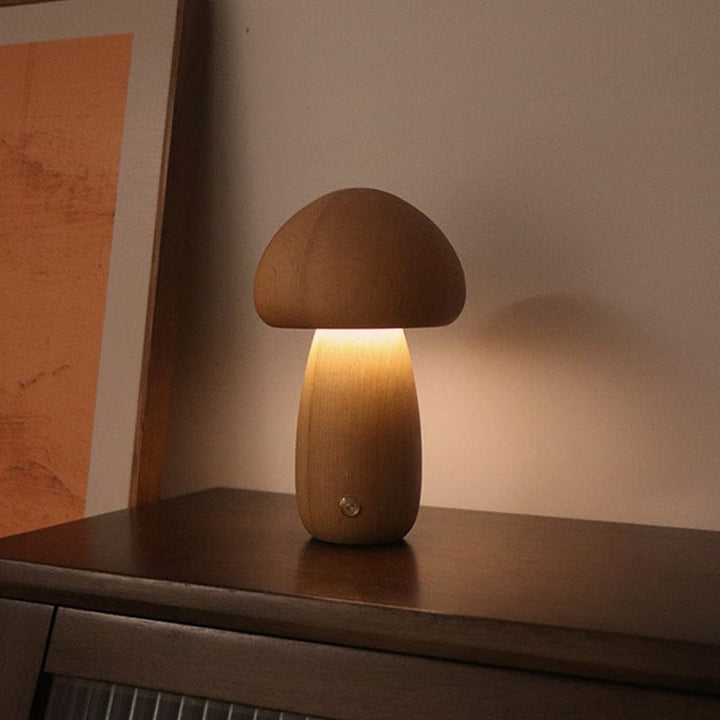 myhomenow.ch Haushalt B / Beech / 2.4W INS Hölzerner niedlicher Pilz LED-Nachtlicht mit Touch-Schalter Nachttisch lampe für Schlafzimmer Kinder zimmer Schlaf nacht lampen Heim dekor