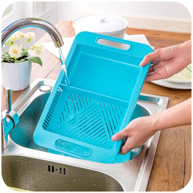 myhomenow.ch Haushalt Blue Multifunction Kitchen Chopping Blocks Sinks Drain Basket Cutting Board Vegetable Meat Tools Kitchen Accessories Chopping Board