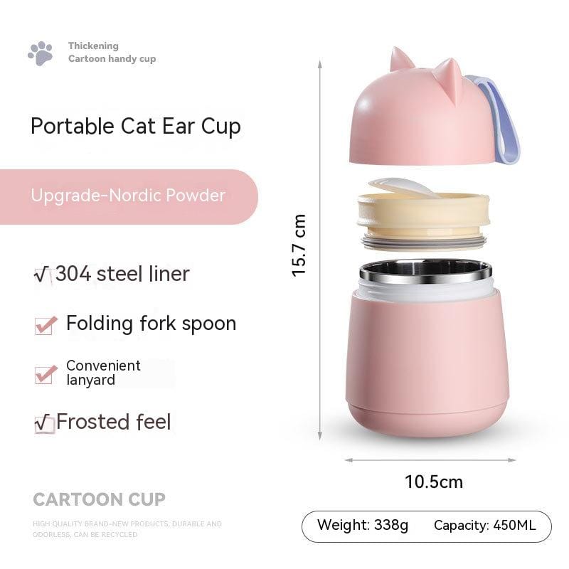 myhomenow.ch Haushalt Pink Stainless Steel Liner / 450ml 304 Stainless Steel Cartoon Cat Ear Insulation Soup Cups With Cover Spoon