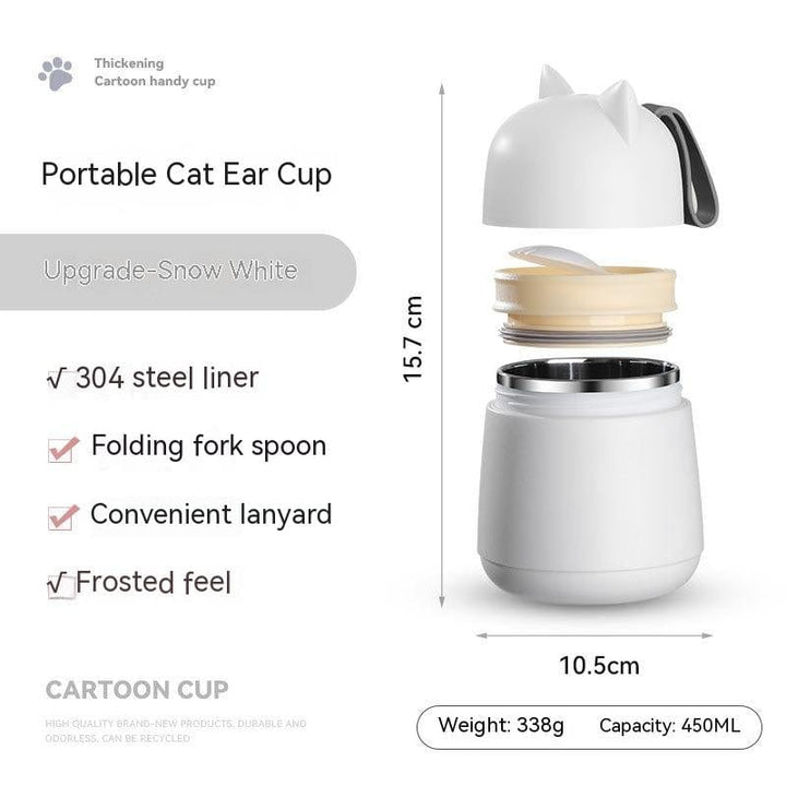 myhomenow.ch Haushalt White Stainless Steel Liner / 450ml 304 Stainless Steel Cartoon Cat Ear Insulation Soup Cups With Cover Spoon