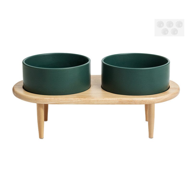 myhomenow.ch Haustier Green double bowl / 15.5CM 850ML Pet Cat And Dog Basin Ceramic Double Bowl Neck Protector