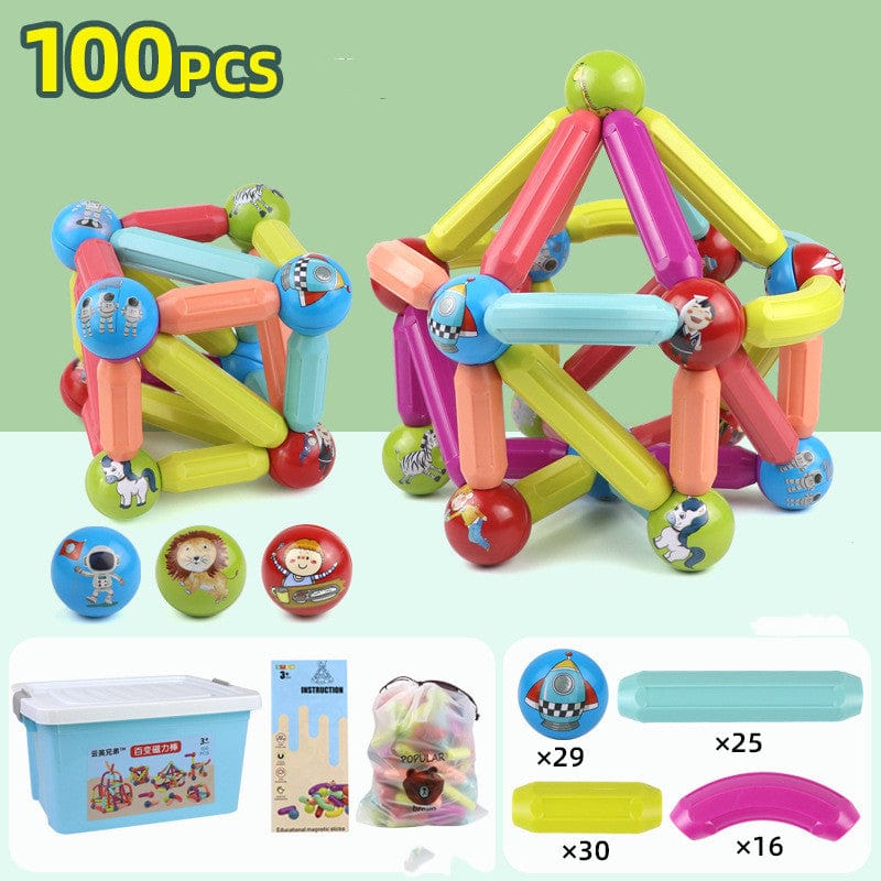 myhomenow.ch Kinder 100PCS Große Größe DIY Magnetische Bau Set Frühe Lernen Konstruktor Vielzahl Magnetische Stange Bausteine Für Kinder Spielzeug Geschenk