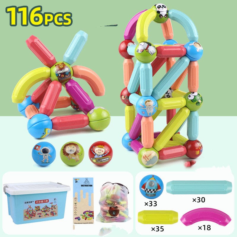 myhomenow.ch Kinder 116PCS Große Größe DIY Magnetische Bau Set Frühe Lernen Konstruktor Vielzahl Magnetische Stange Bausteine Für Kinder Spielzeug Geschenk