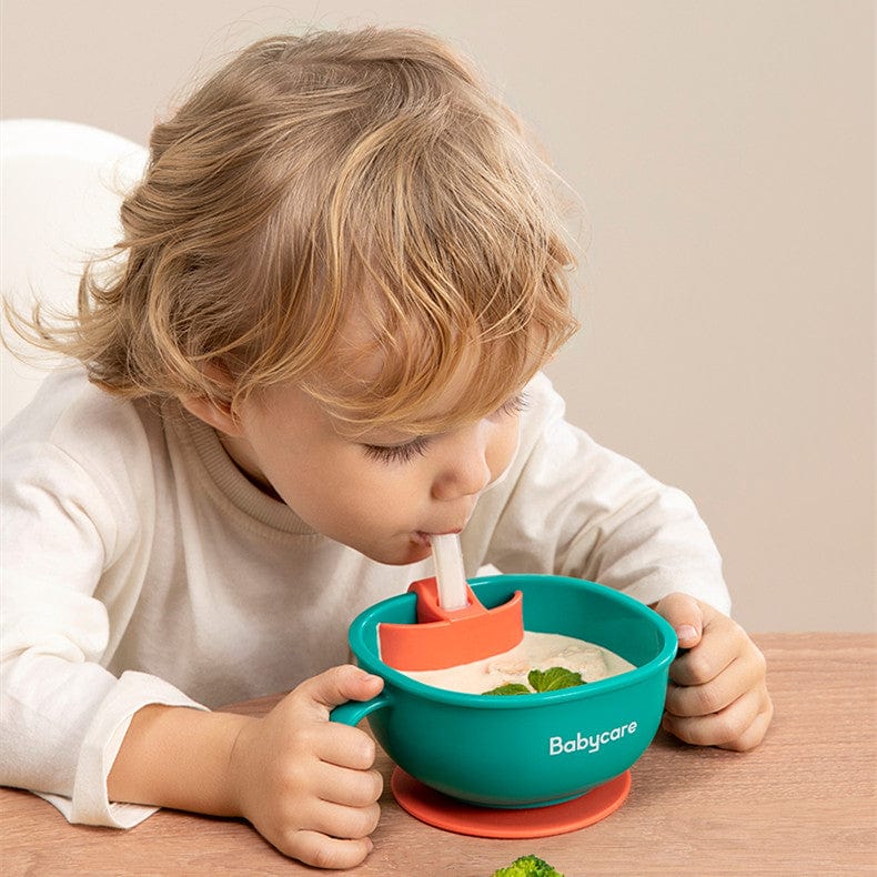 myhomenow.ch Kinder Babycare 3 in 1 Baby Feeding Snack Soup Bowl with Straw Infant Learning Dishes Suction Bowl Handle Tableware Petal Snack Bowl