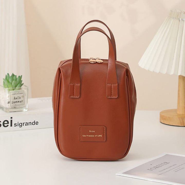 myhomenow.ch Kleidung Brown Handle-top Cosmetic Bag Ins Fashion Shell-shaped Handbag Toiletry Bags Travel High Capacity Portable Storage Make Up Bag